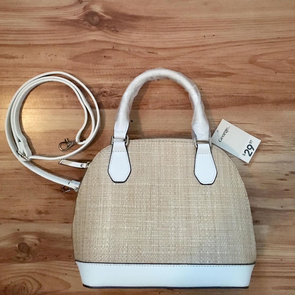 NWT George Faux Leather and Straw Handbag